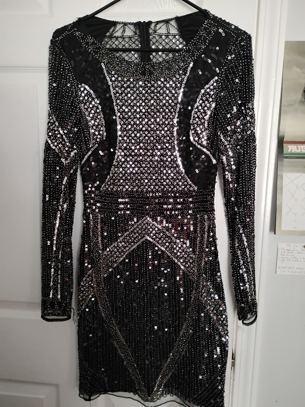 Front Row by Sara and Goldy Metallic Striped Beaded Sequin Mini Dress.